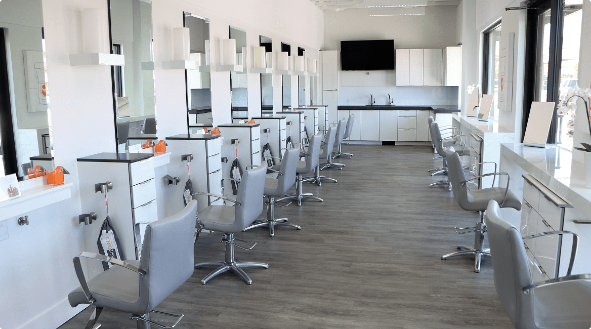 Spacious salon with sleek design elements