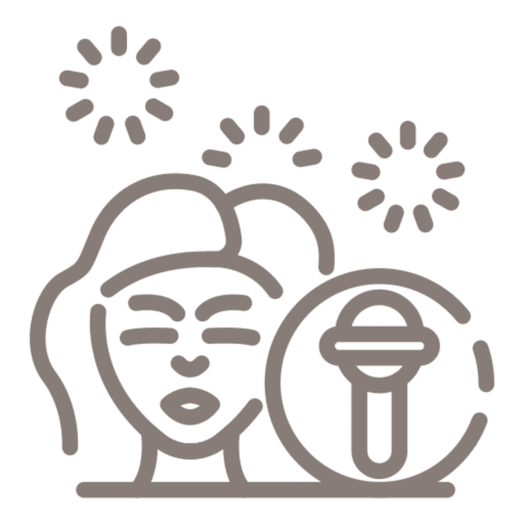 Abstract face and mushroom shapes with decorative elements in a minimalist style.